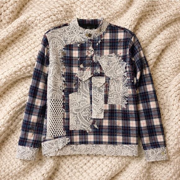 POL Jackets & Blazers - POL Medium OVERSIZED Patchwork, Lace, mixed fabric boho plaid button down jacket